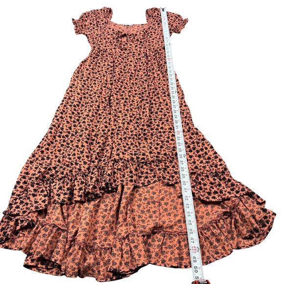 Patrons of Peace XS Adrian puff sleeve midi hi-low dress pink and black floral - Picture 6 of 15